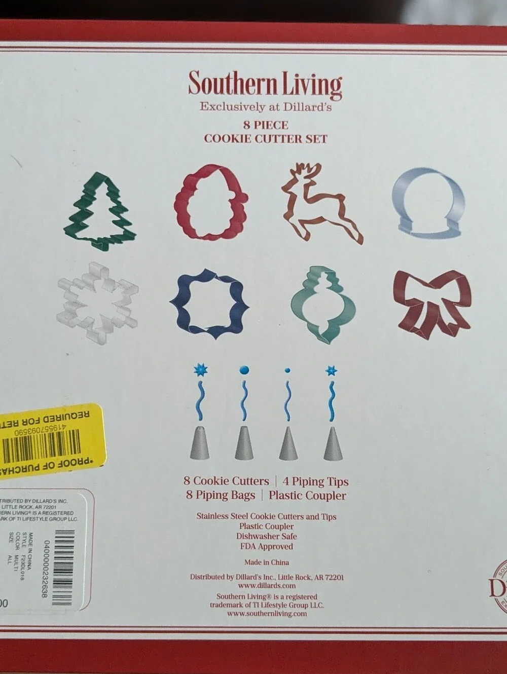 New Southern Living 8pc Stainless Christmas Cookie Cutter Set W/Piping Bags Tips